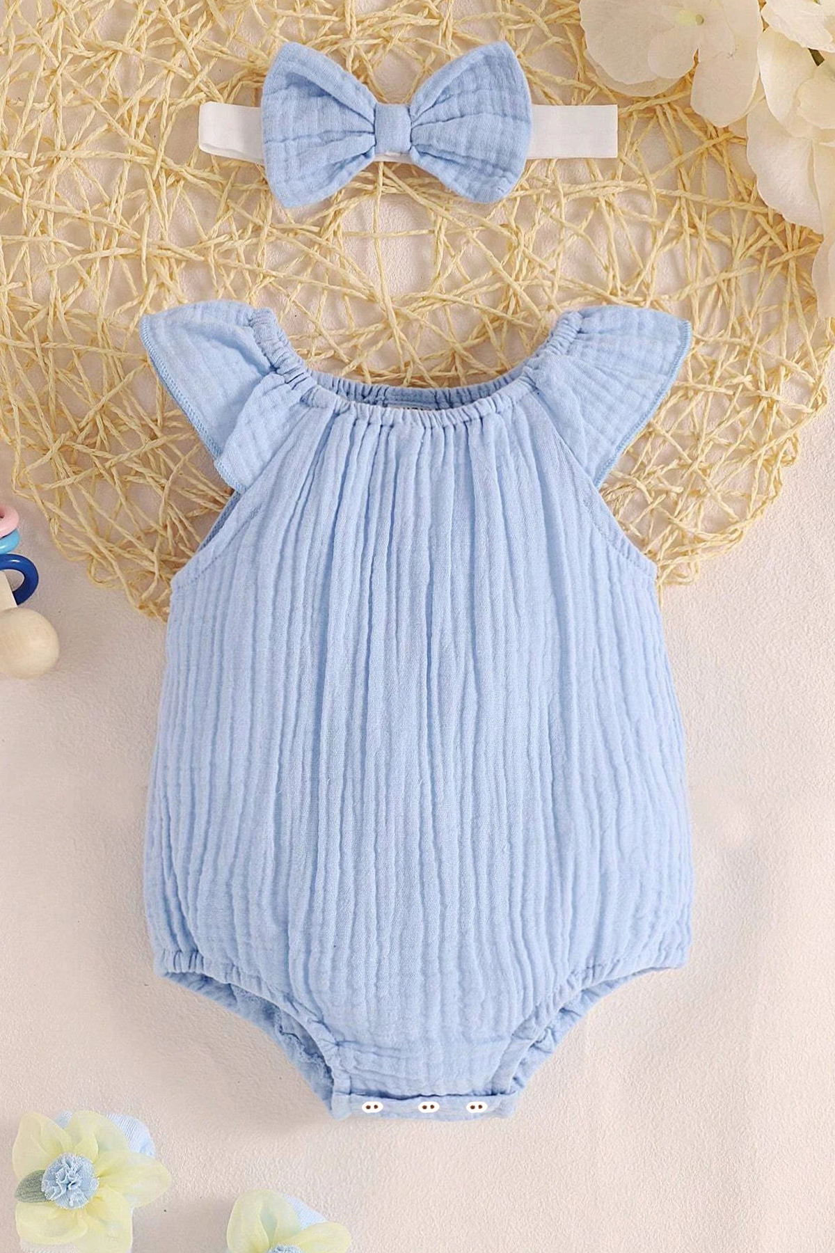 Kız Bebek Ve Çocuk Bandanalı Müslin Tulum