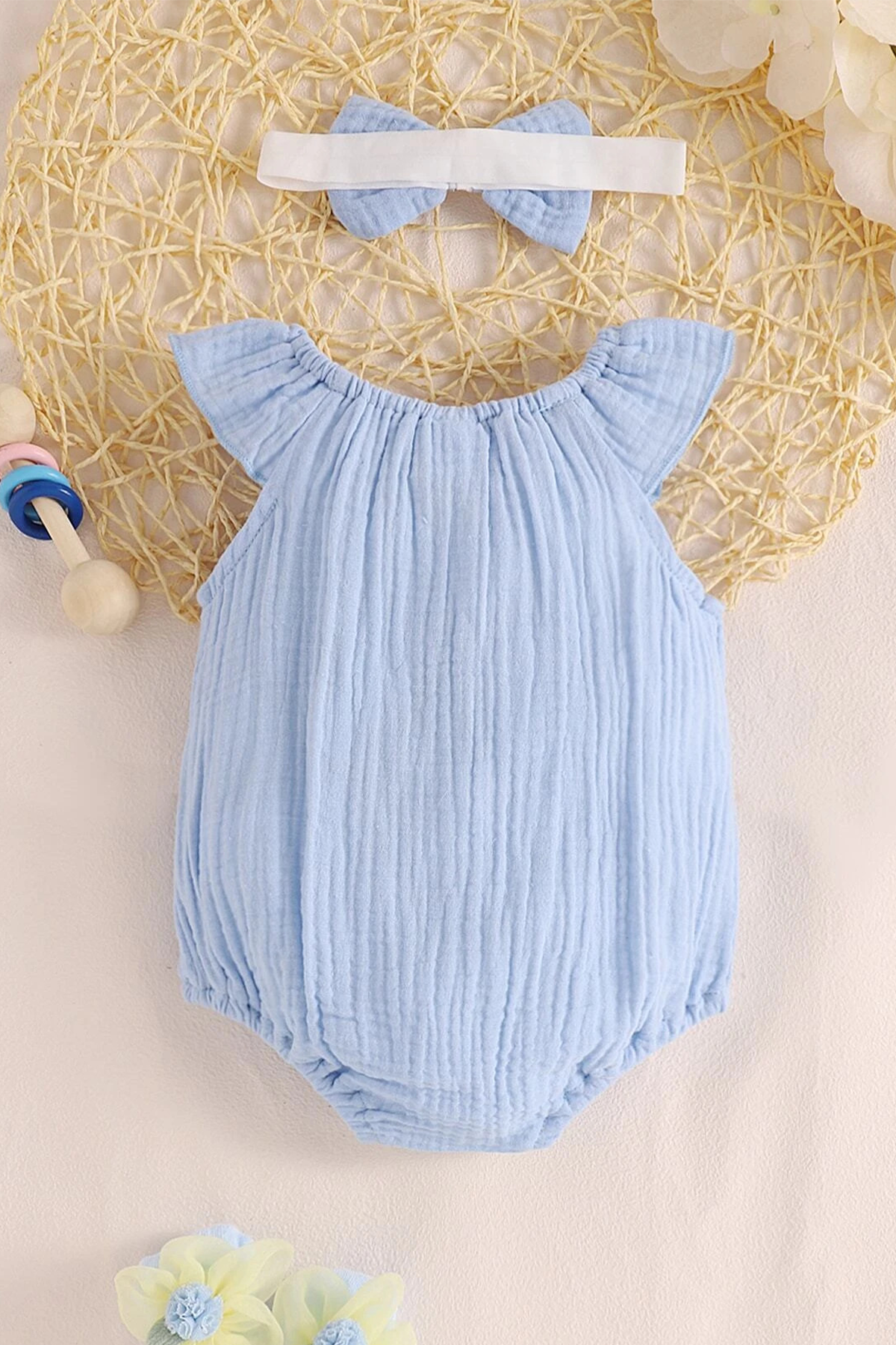 Kız Bebek Ve Çocuk Bandanalı Müslin Tulum