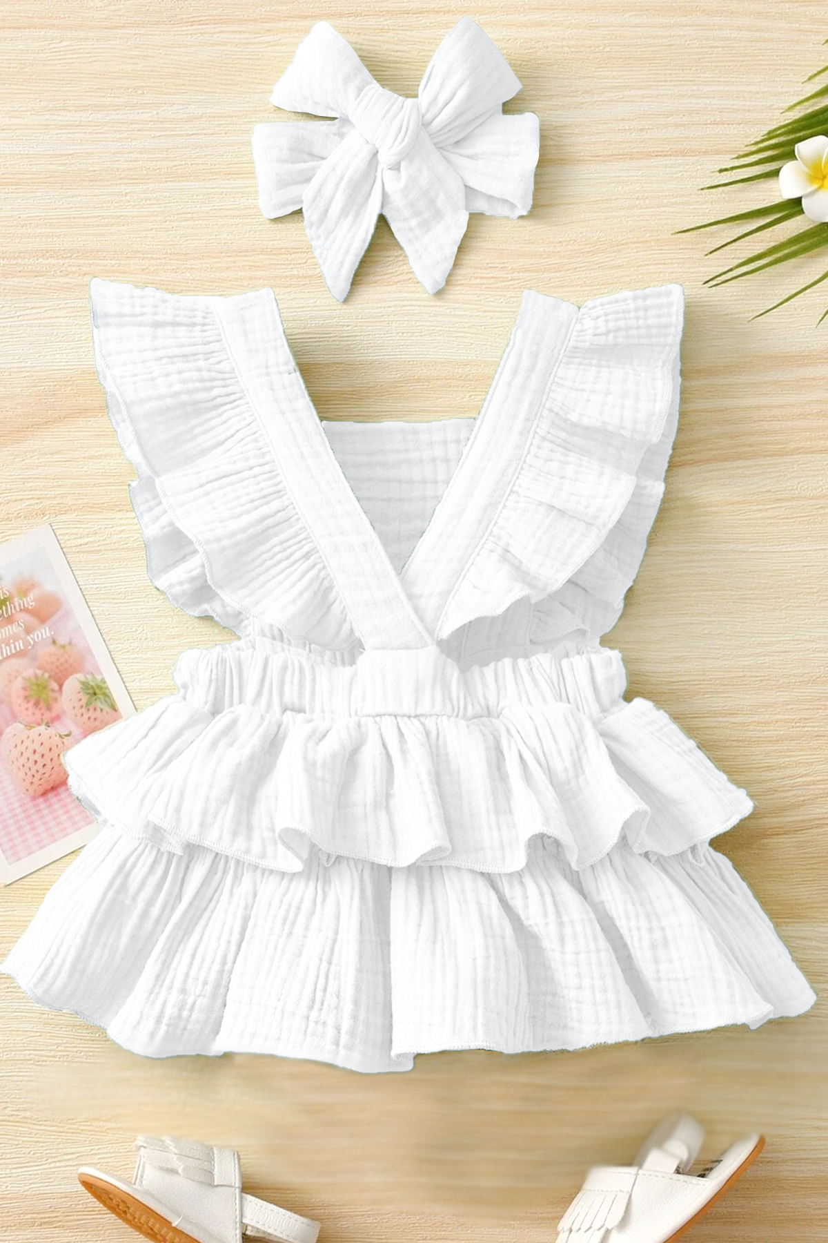 Kız Bebek Ve Çocuk Fırfırlı Kolsuz Müslin Elbise