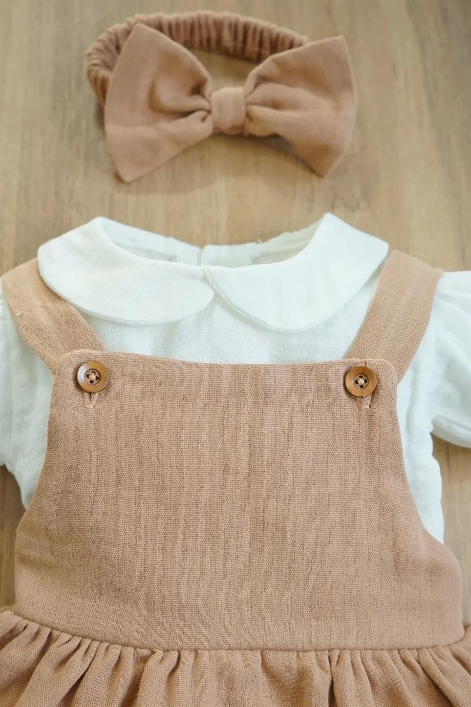 Kız Bebek Ve Çocuk Kahverengi Müslin Yumuşacık Elbise