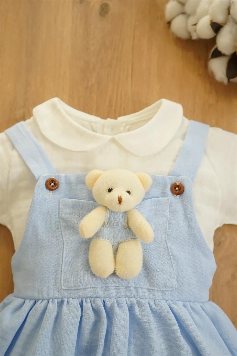 Kız Bebek ve Çocuk Kısa Kollu Ayıcıklı Müslin Elbise