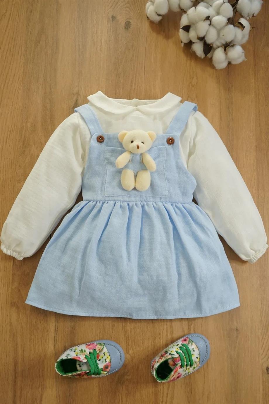 Kız Bebek Ve Çocuk Oyuncak Ayıcık Müslin Pamuklu Elbise