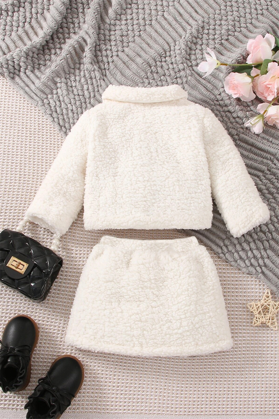 Kız Bebek ve Çocuk Peluş Kumaş Etekli Takım