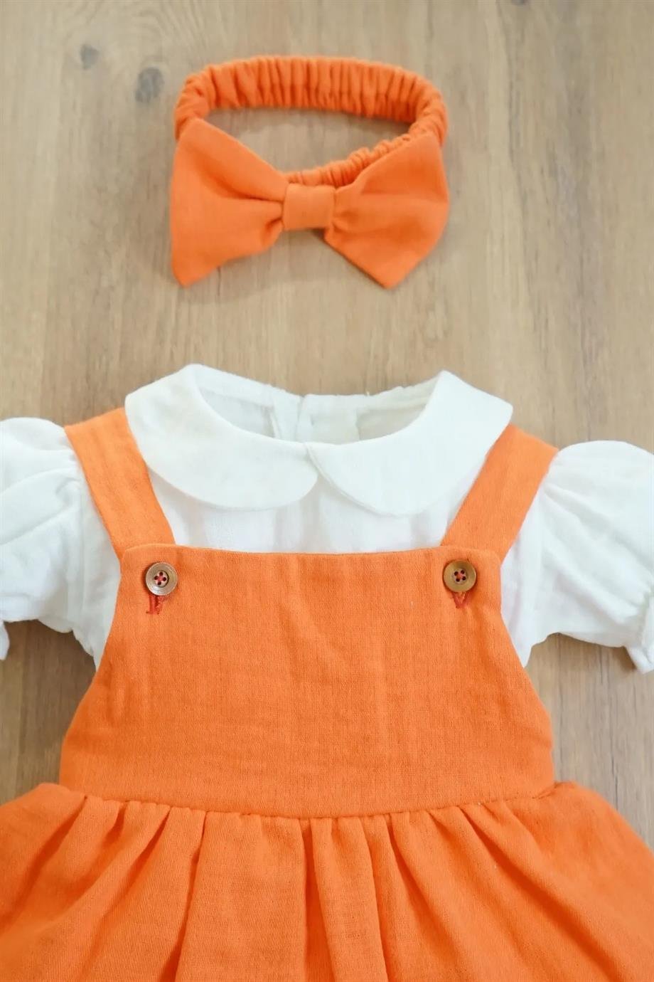 Kız Bebek ve Çocuk Turuncu Müslin Elbisesi