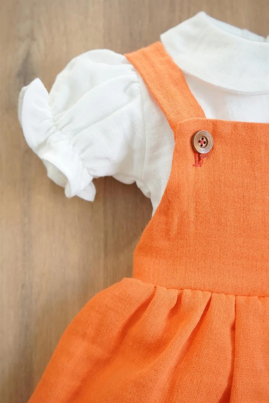 Kız Bebek ve Çocuk Turuncu Müslin Elbisesi