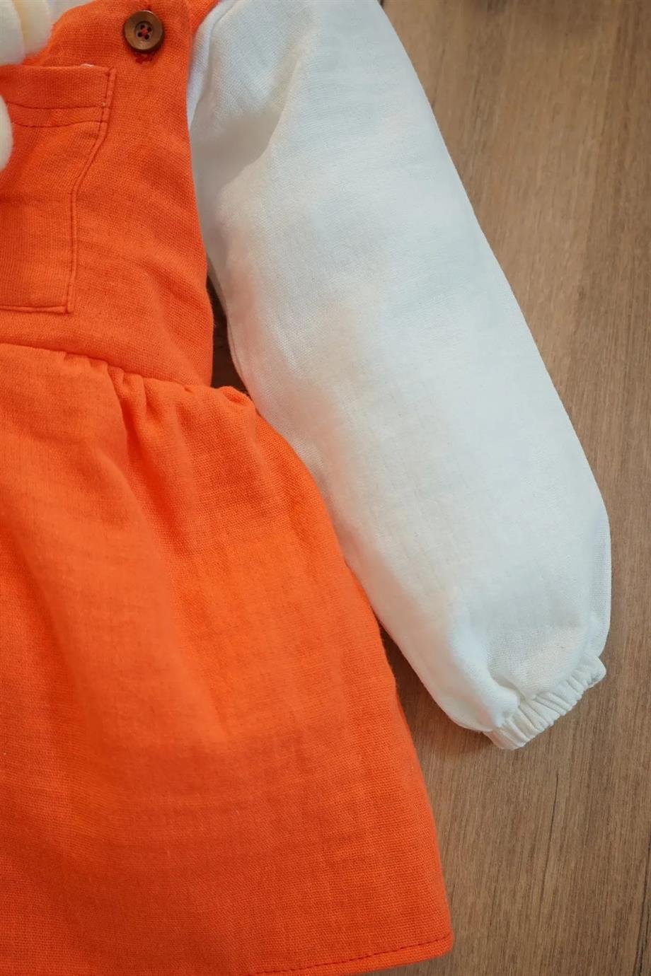 Kız Bebek ve Çocuk Uzun Kollu Oyuncak Ayıcıklı Müslin Elbise