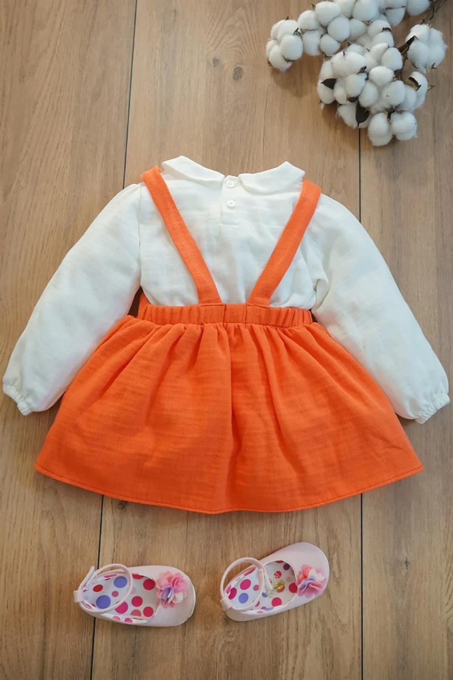 Kız Bebek ve Çocuk Uzun Kollu Oyuncak Ayıcıklı Müslin Elbise