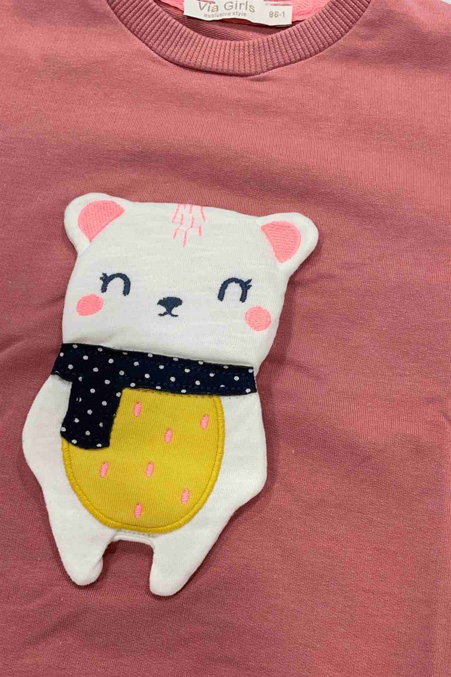 Kız Çocuk Fuşya Sevimli Ayıcık Desenli Sweatshirt