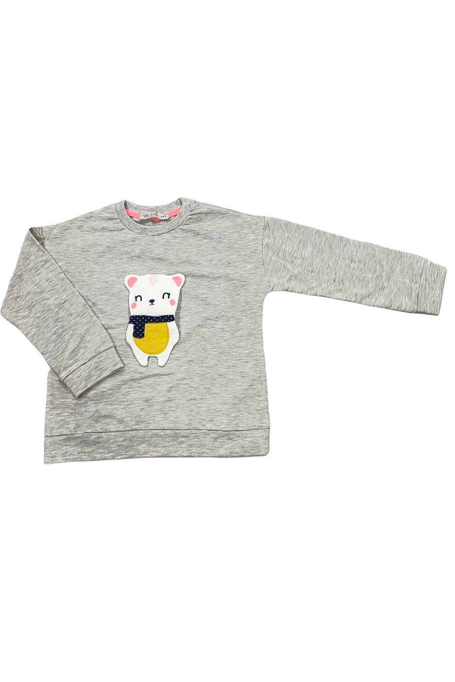 Kız Çocuk Gri Sevimli Hayvancık Kabartma Desenli Sweatshirt