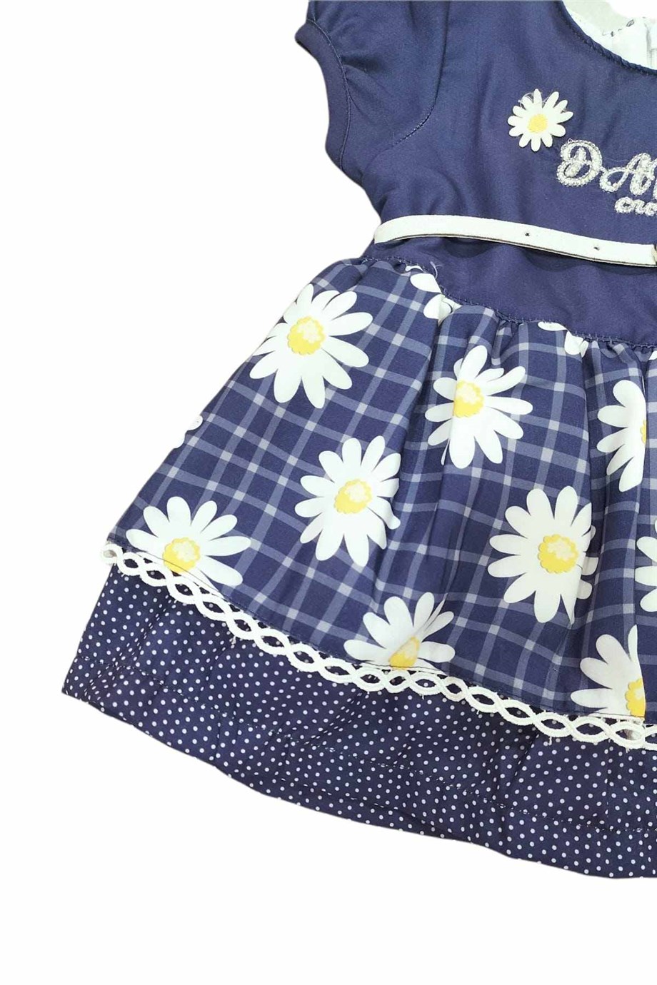 Kız Çocuk Kemerli Çiçekli Doğal Elbise
