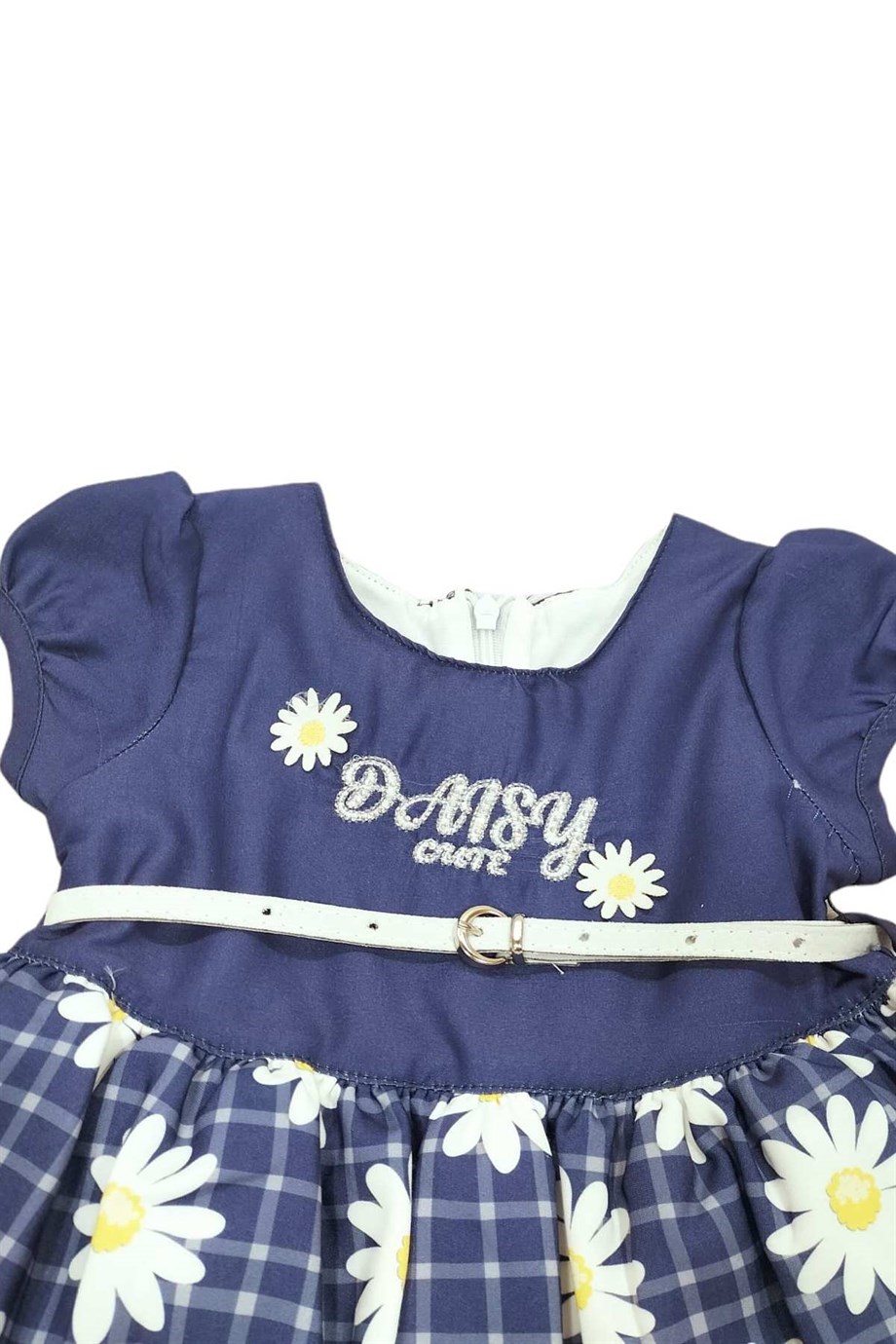 Kız Çocuk Kemerli Çiçekli Doğal Elbise