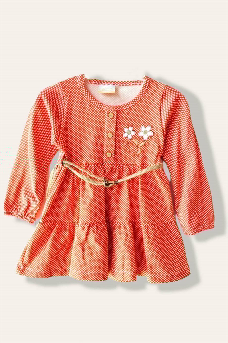 Kız Çocuk Puantiyeli Kemerli Elbise 