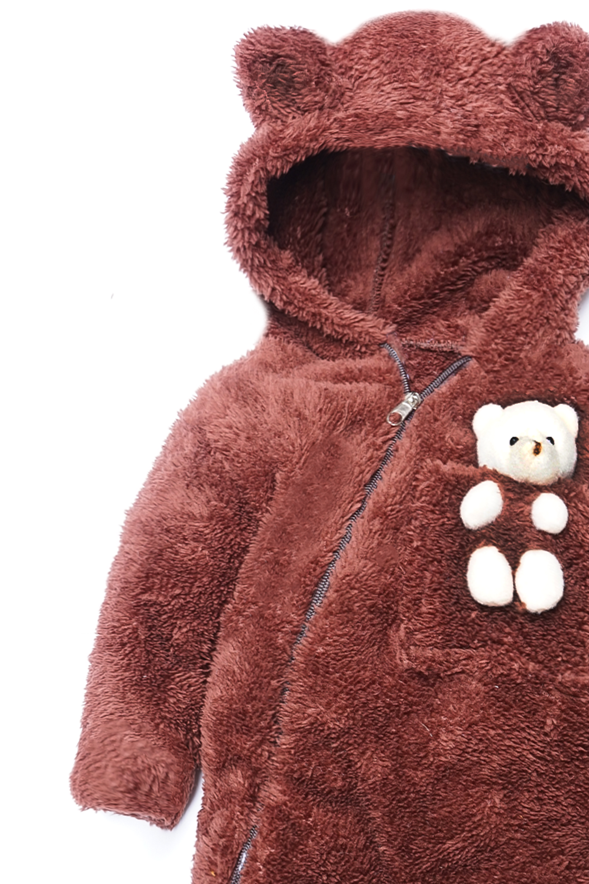 Kız Erkek Bebek Ve Çocuk Kapüşonlu Ayıcıklı Peluş Tulum