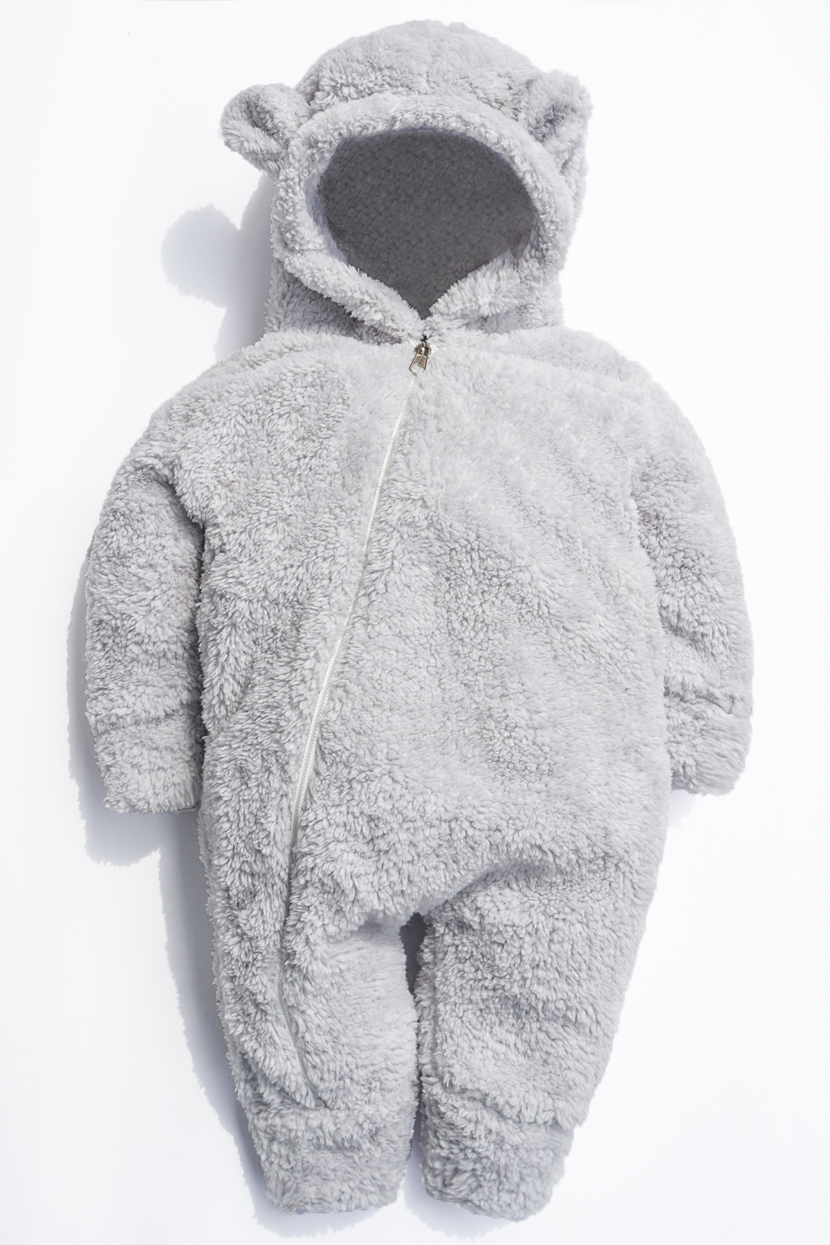 Kız Erkek Bebek Ve Çocuk Kapüşonlu Gri Peluş Tulum