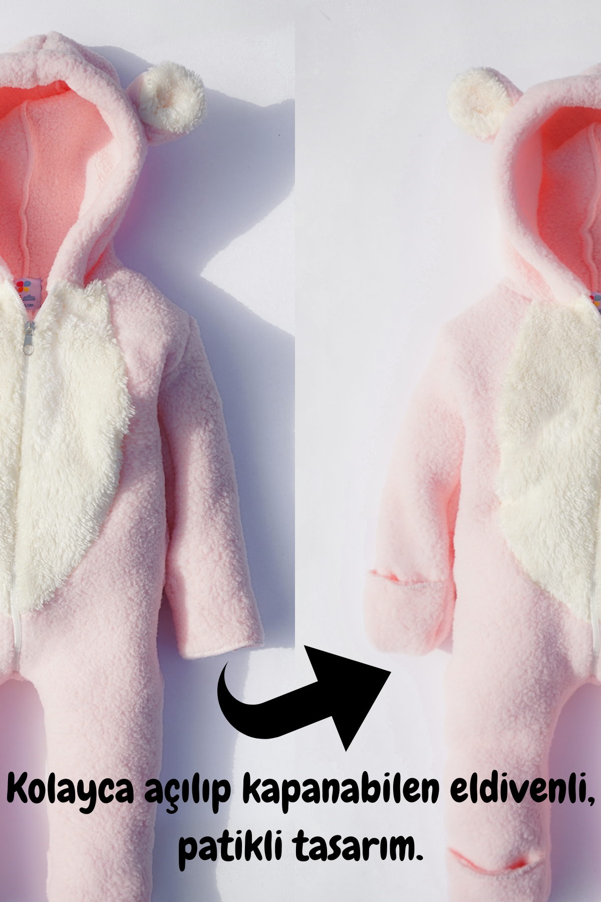 Kız Erkek Bebek Ve Çocuk Kapüşonlu Kışlık Peluş Ayı Tulum