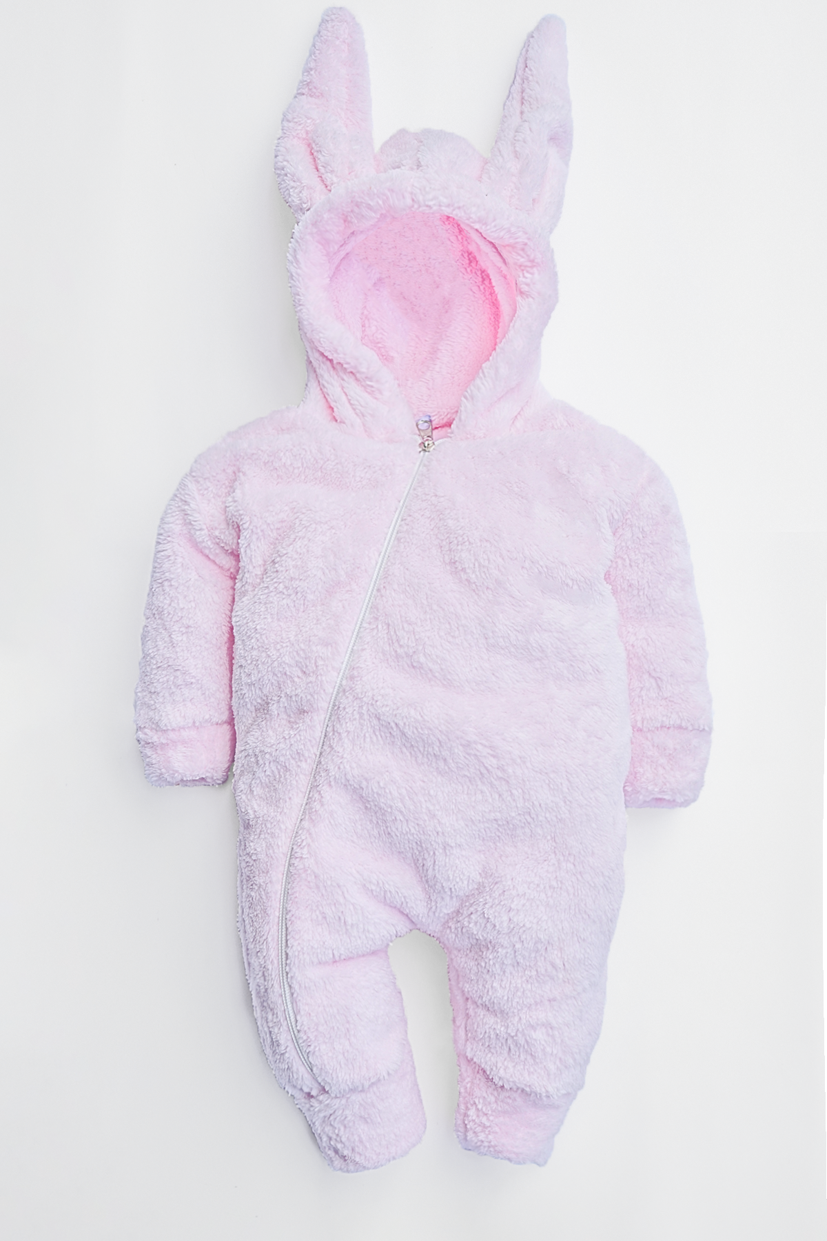 Kız Erkek Bebek Ve Çocuk Kapüşonlu Peluş Pembe Tavşan Tulum