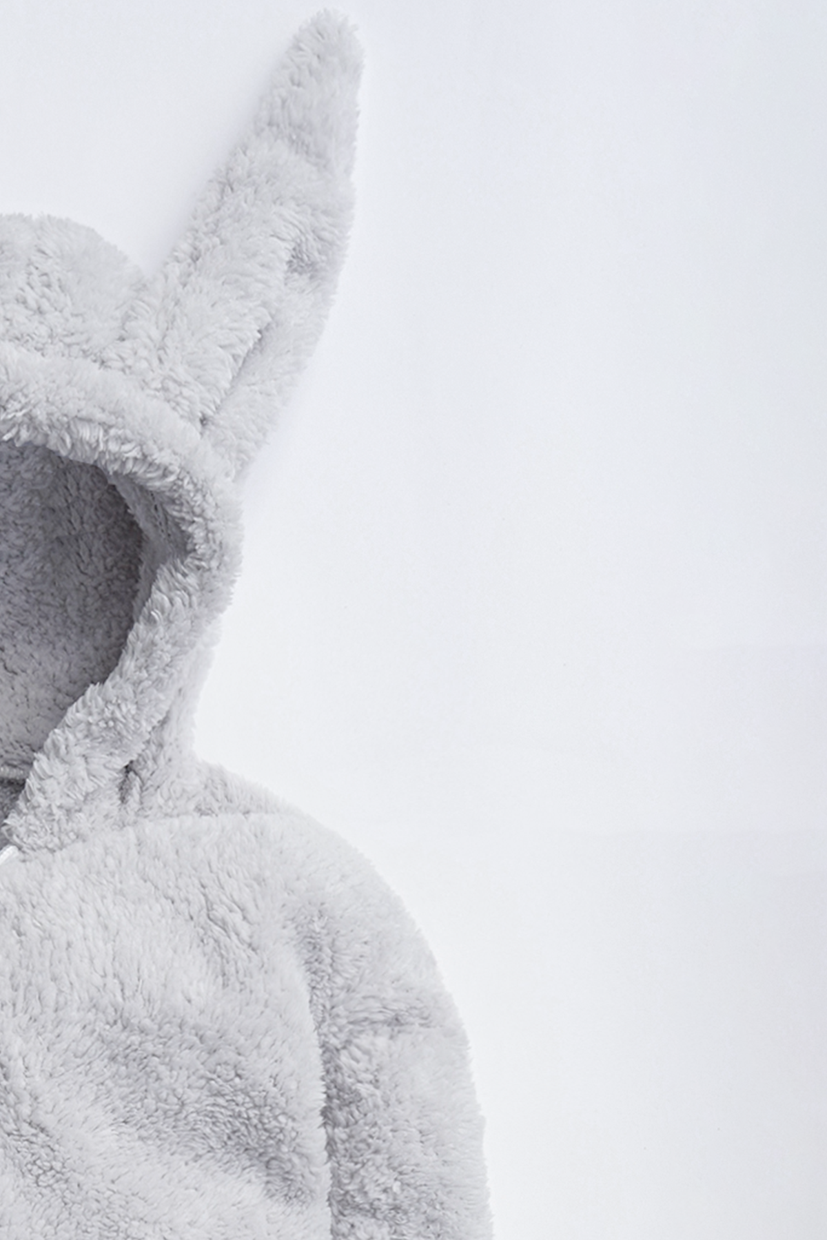 Kız Erkek Bebek Ve Çocuk Kapüşonlu Peluş Gri Tavşan Tulum