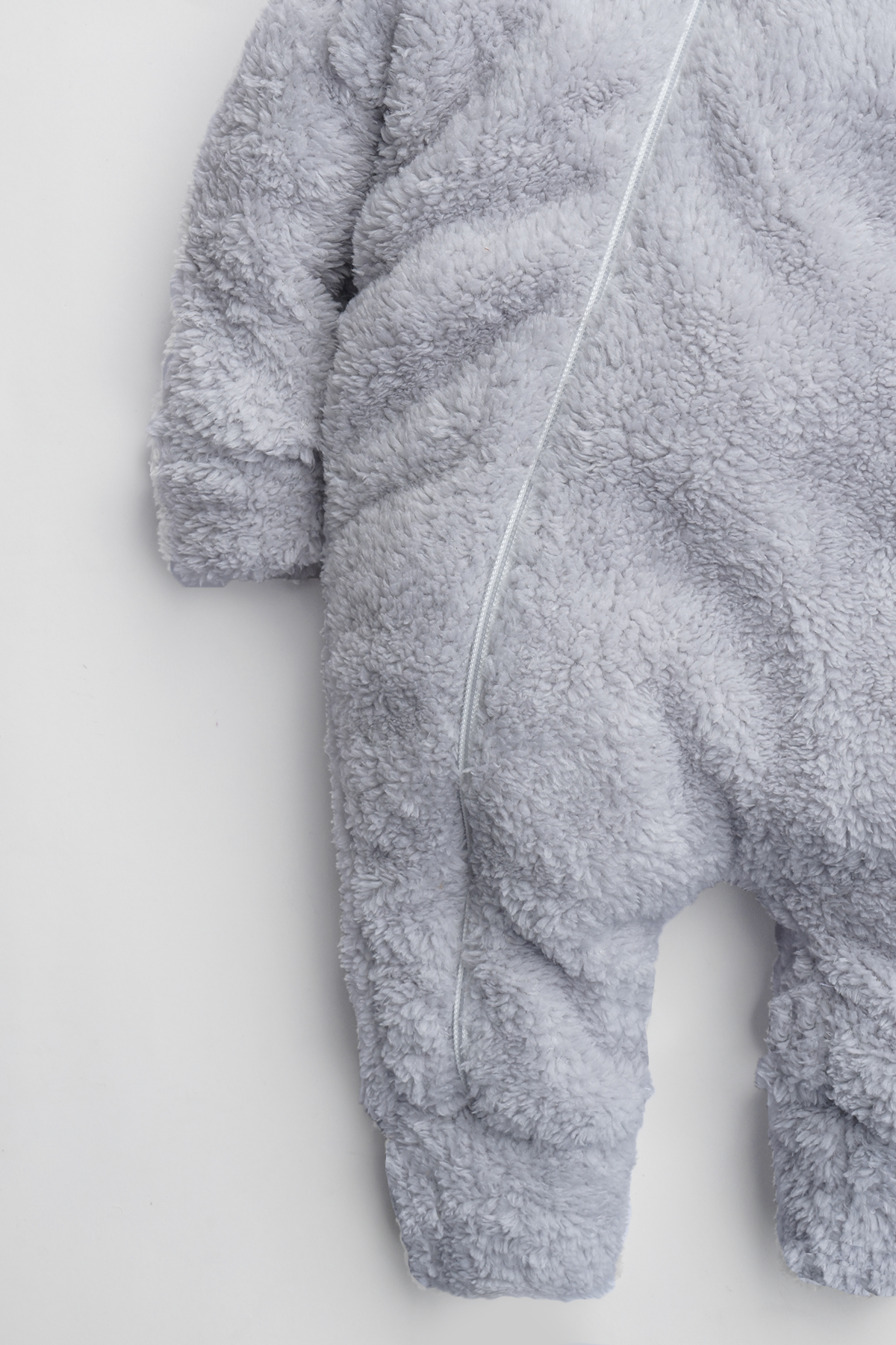 Kız Erkek Bebek Ve Çocuk Kapüşonlu Peluş Gri Tavşan Tulum