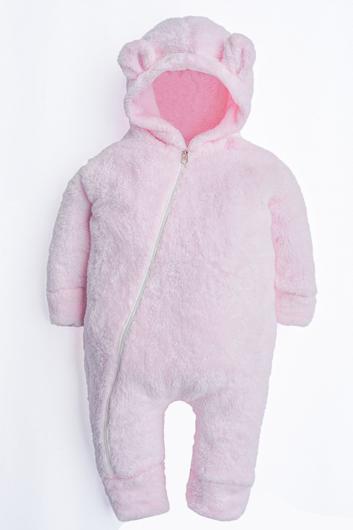 Kız Erkek Bebek Ve Çocuk Kapüşonlu Pembe Peluş Tulum