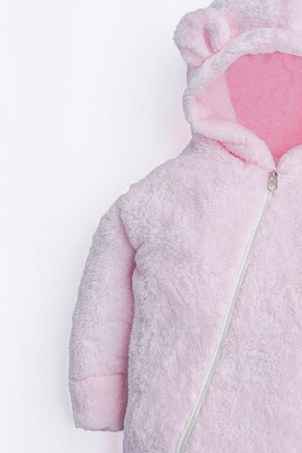 Kız Erkek Bebek Ve Çocuk Kapüşonlu Pembe Peluş Tulum