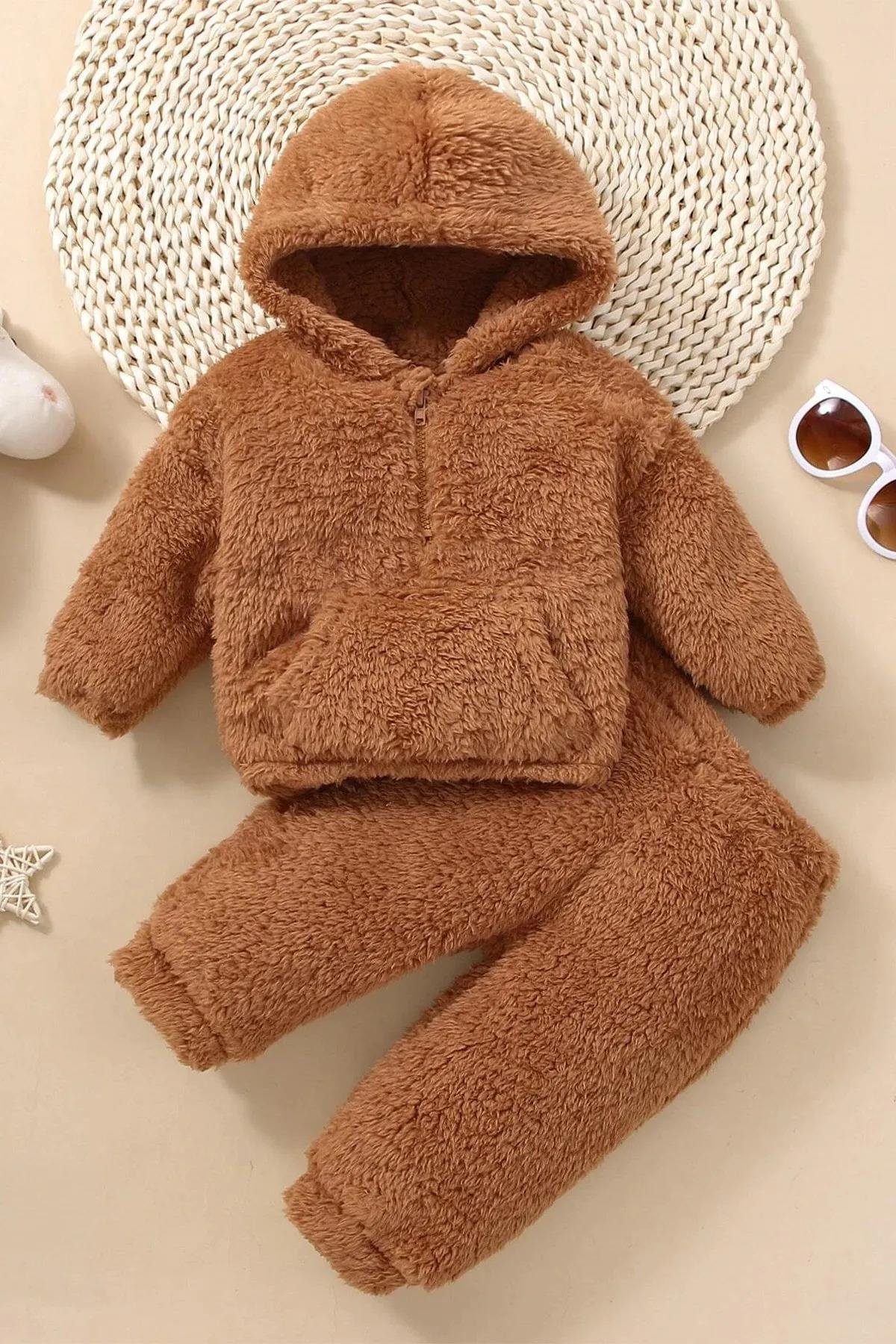 Kız Erkek Bebek ve Çocuk Pofuduk Fermuarlı Takım