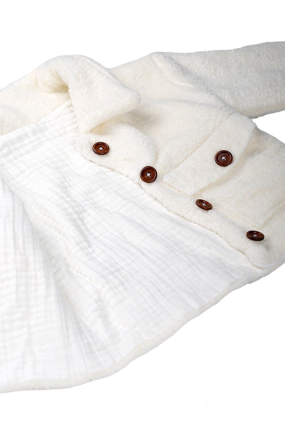 Peluş Kız Çocuk Yüzde Yüz Pamuk Müslin İç Astar Düğmeli Welsoft Mont