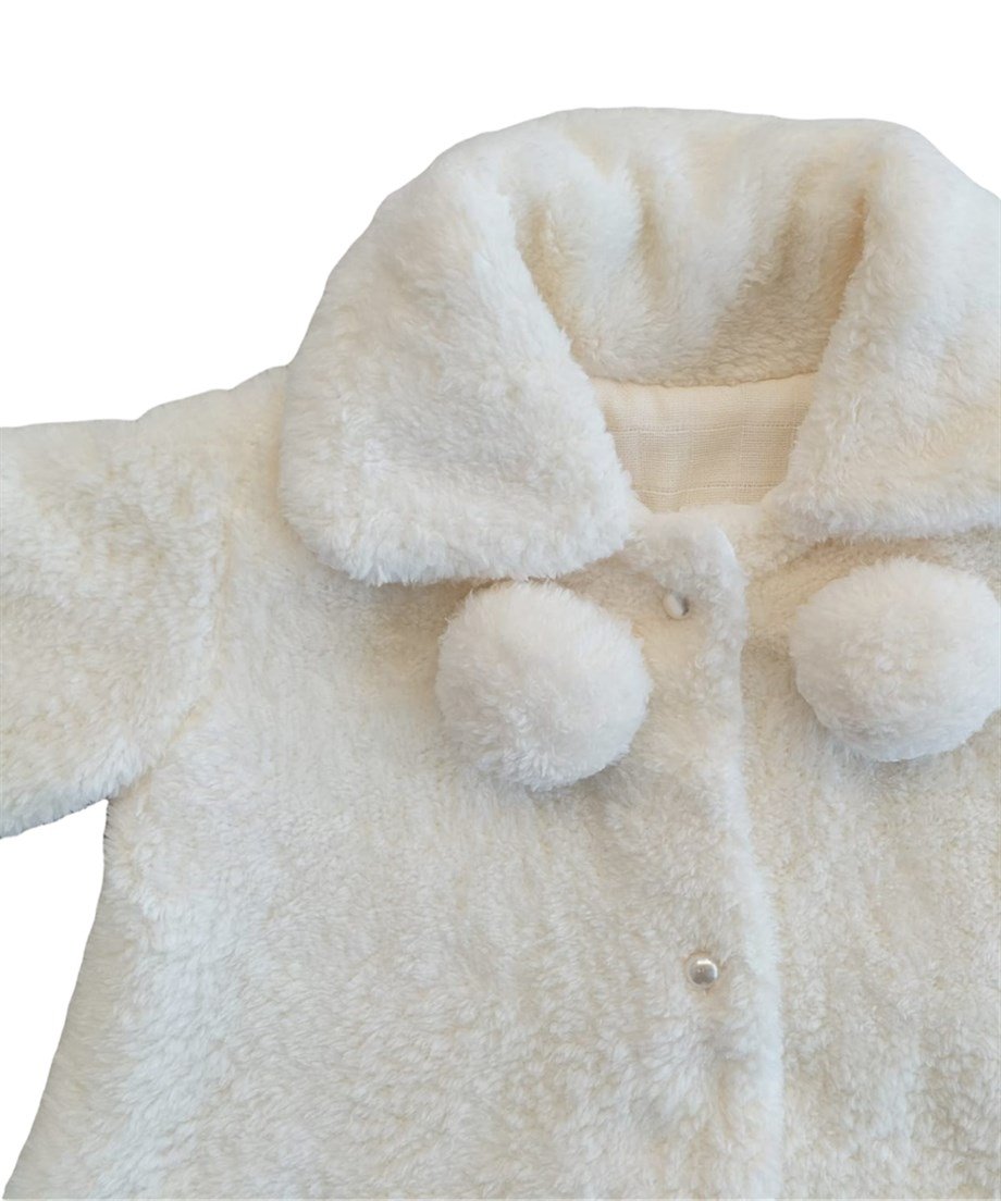 Peluş Kız Çocuk Yüzde Yüz Pamuklu Müslin İç Astarlı Ponponlu Welsoft Mont