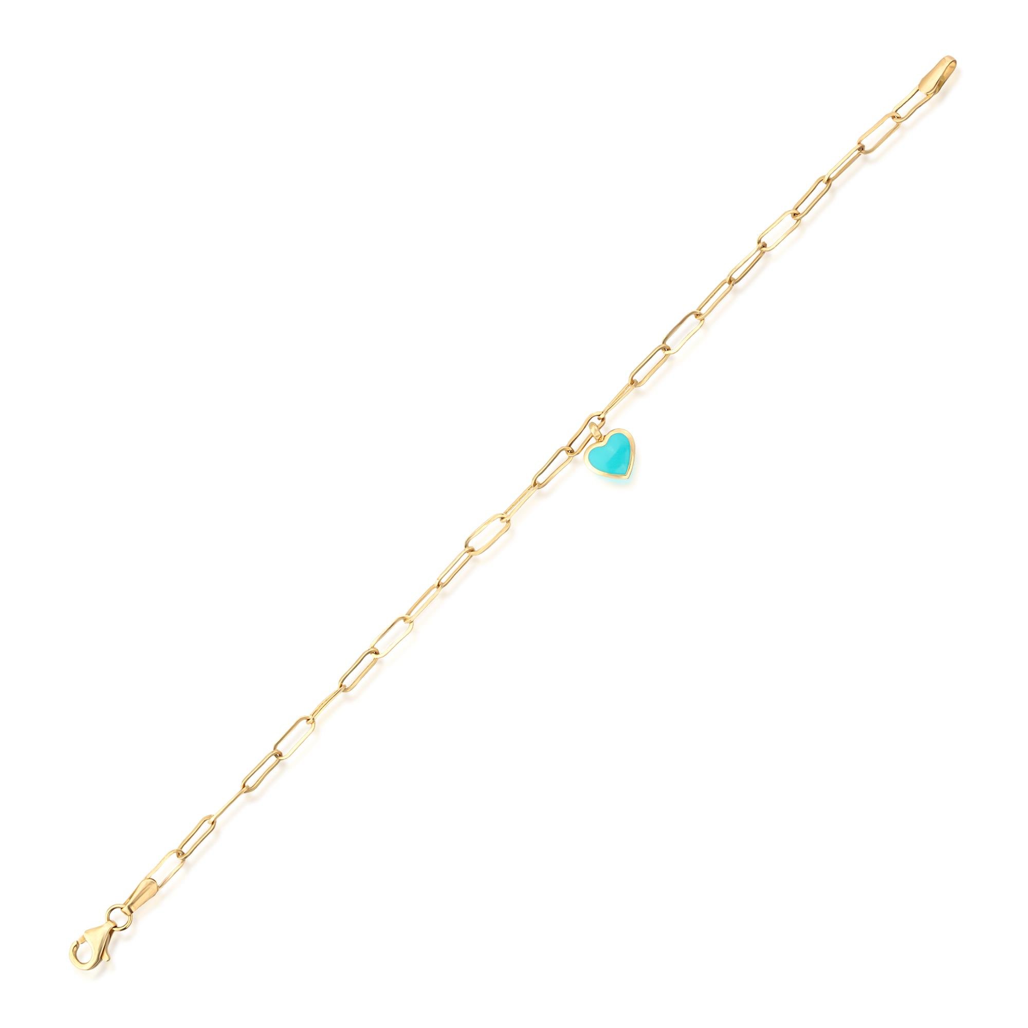 14 Ayar Altın Ataç Zincirli Mineli Kalp Sallantılı Bileklik