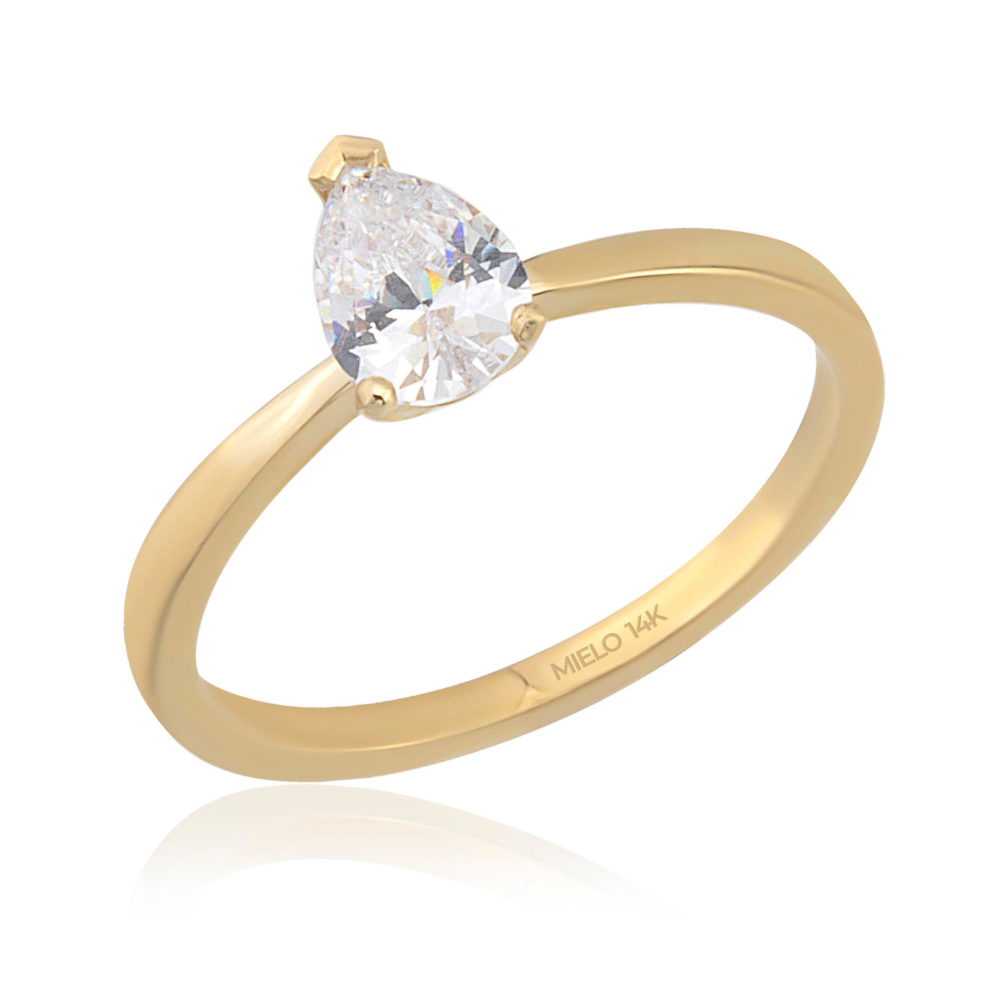 14 Ayar Altın Damla Tektaş Yüzük