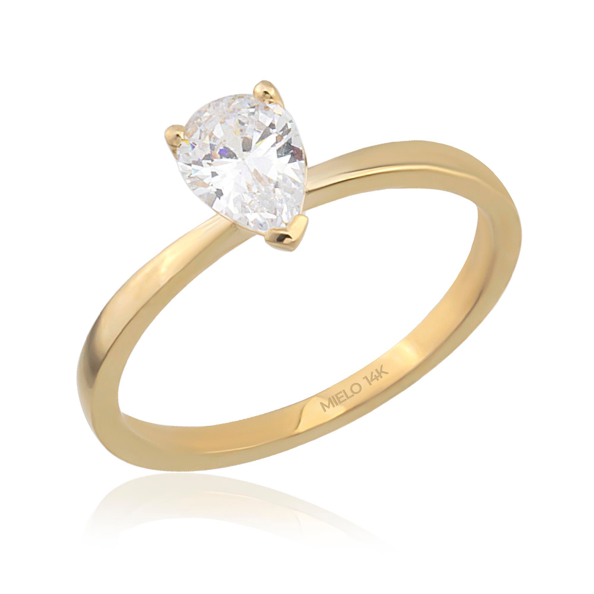 14 Ayar Altın Damla Tektaş Yüzük