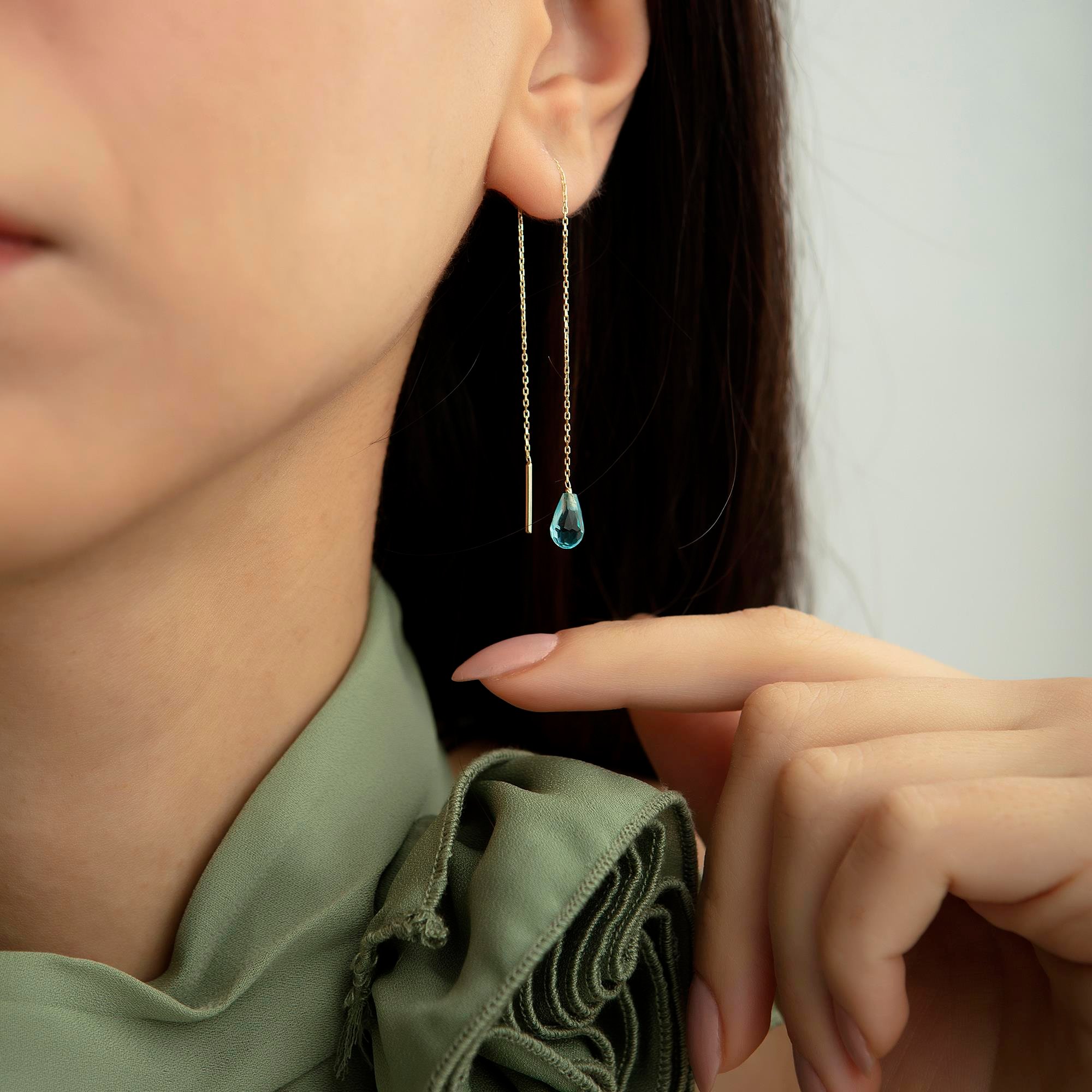 14 Ayar Altın Doğum Taşı Küpe 