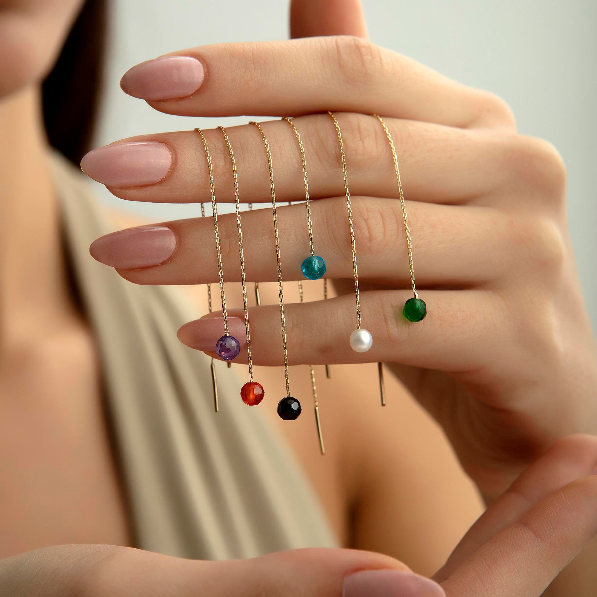 14 Ayar Altın Doğum Taşı Küpe 