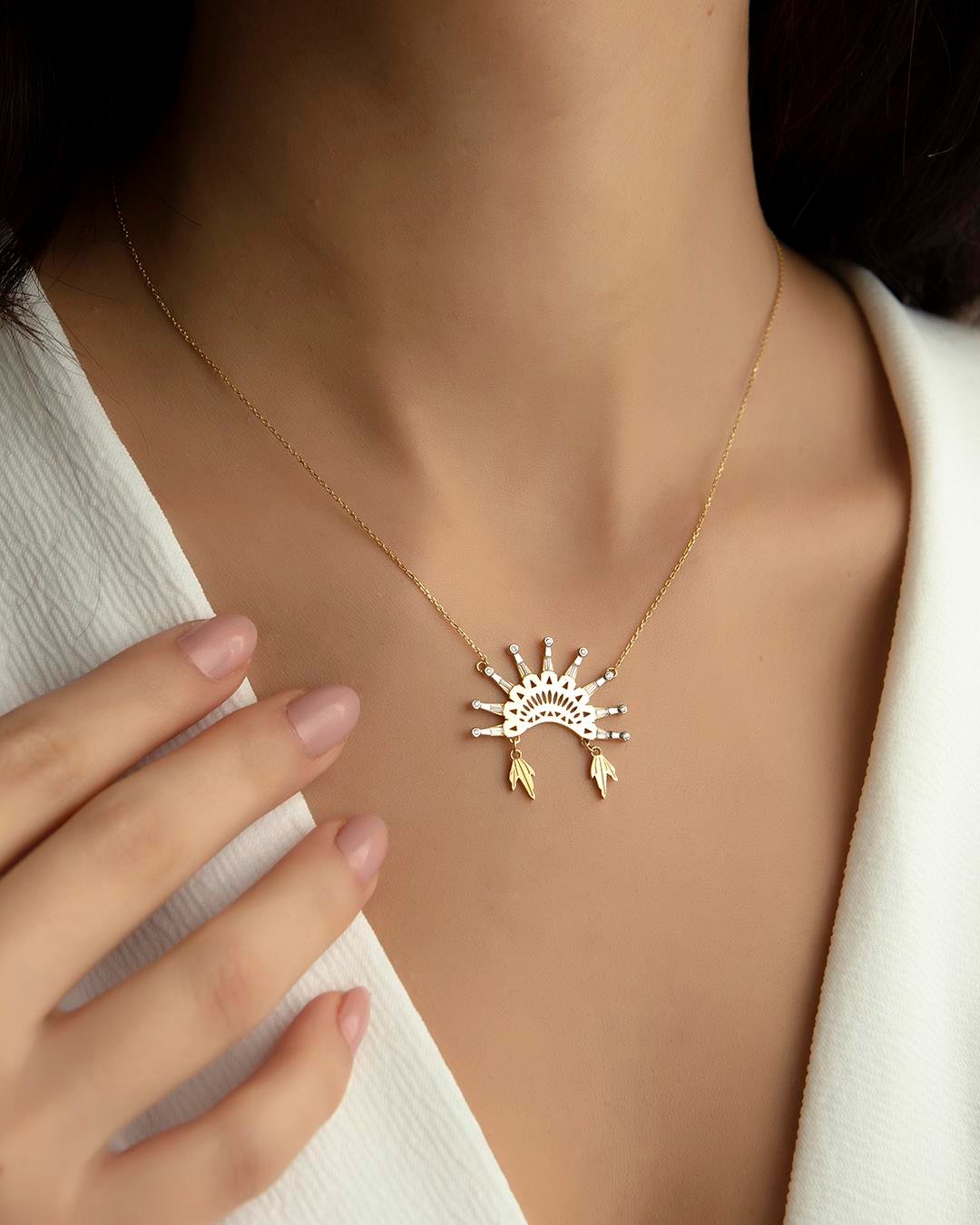 14K Gold Freya Half Sun Necklace
