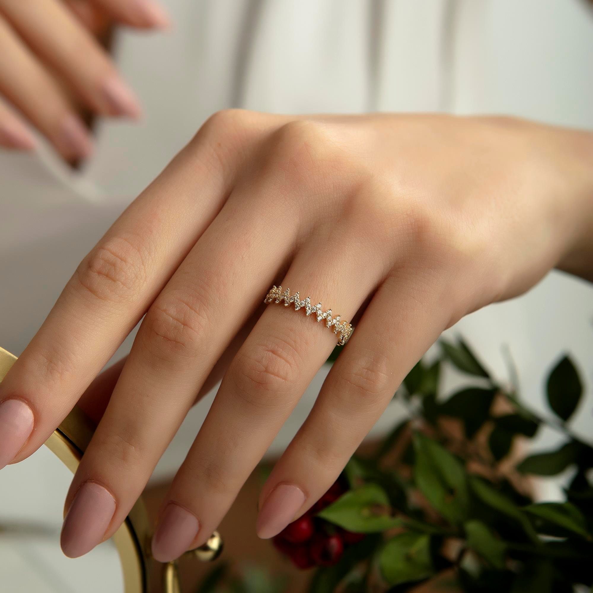 14K Gold Geometric Stone Ring