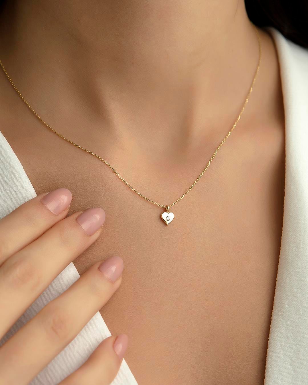 14K Gold Heart Charm Necklace