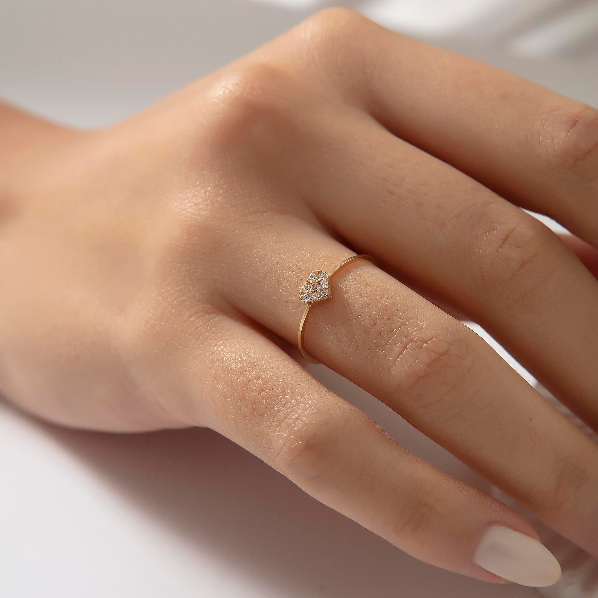 14K Gold Heart Charm Ring