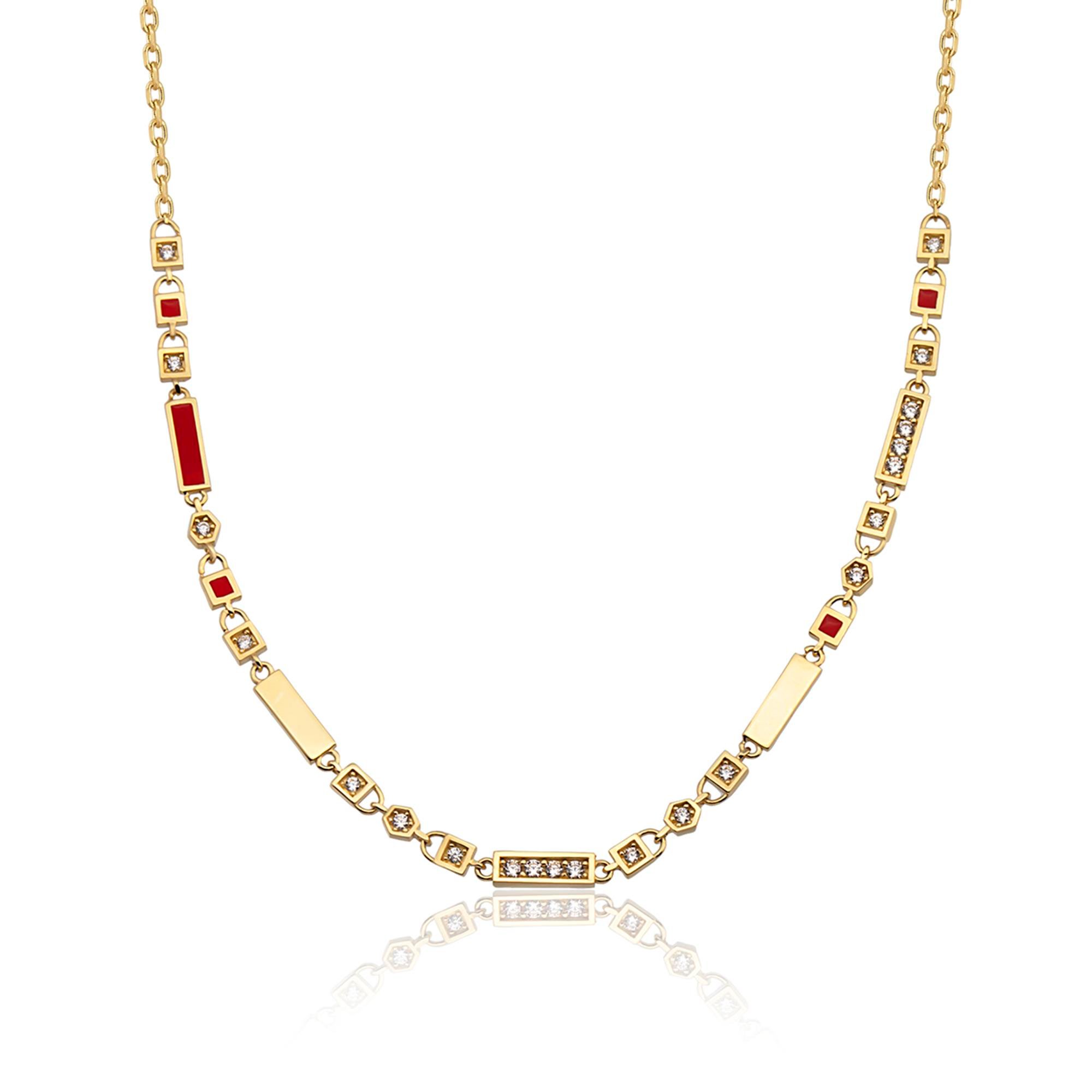 14K Gold Opera Enamel Necklace