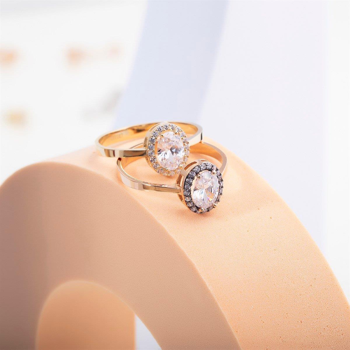 14 Ayar Altın Rose Oval Yüzük 