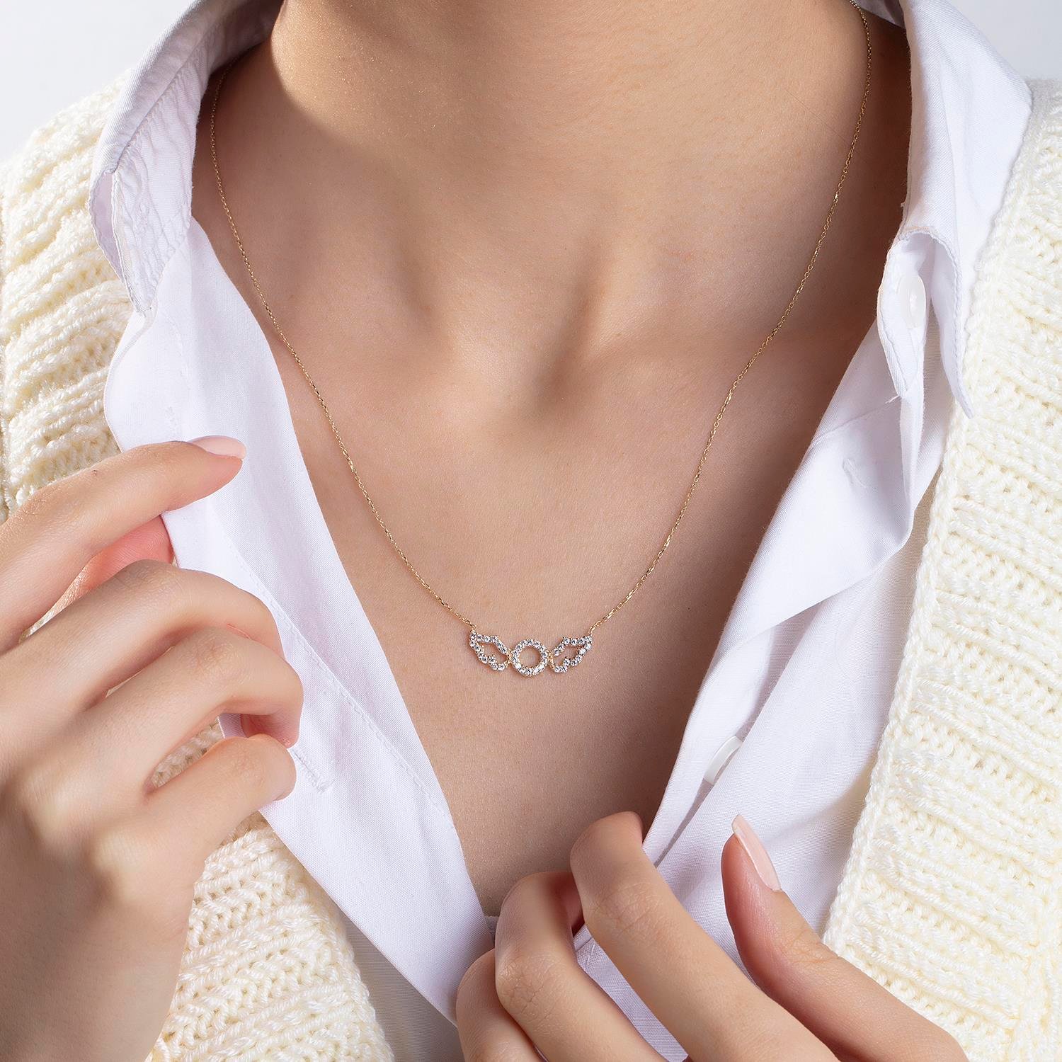 14 Ayar Altın Taşlı Melek Kolye 