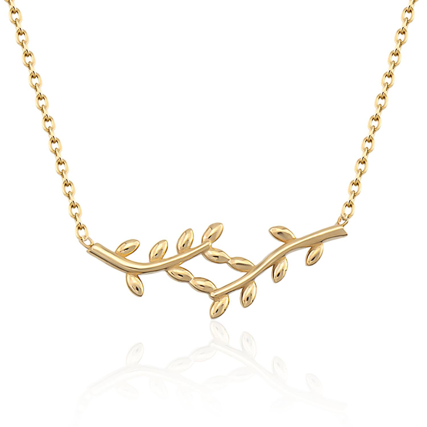 14K Gold Olive Branch Pendent Necklace
