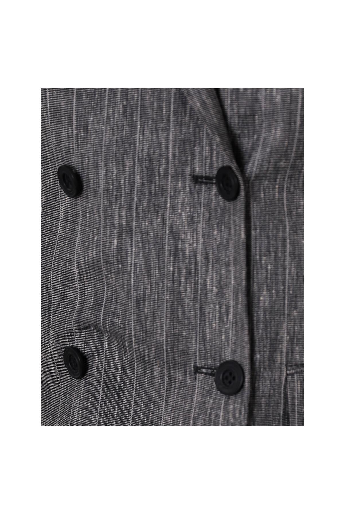 ANTRASİT Comfort Fit , Keten , Kruvaze 6 Düğme , Çift Yırtmaçlı, Çizgili Takım Elbise