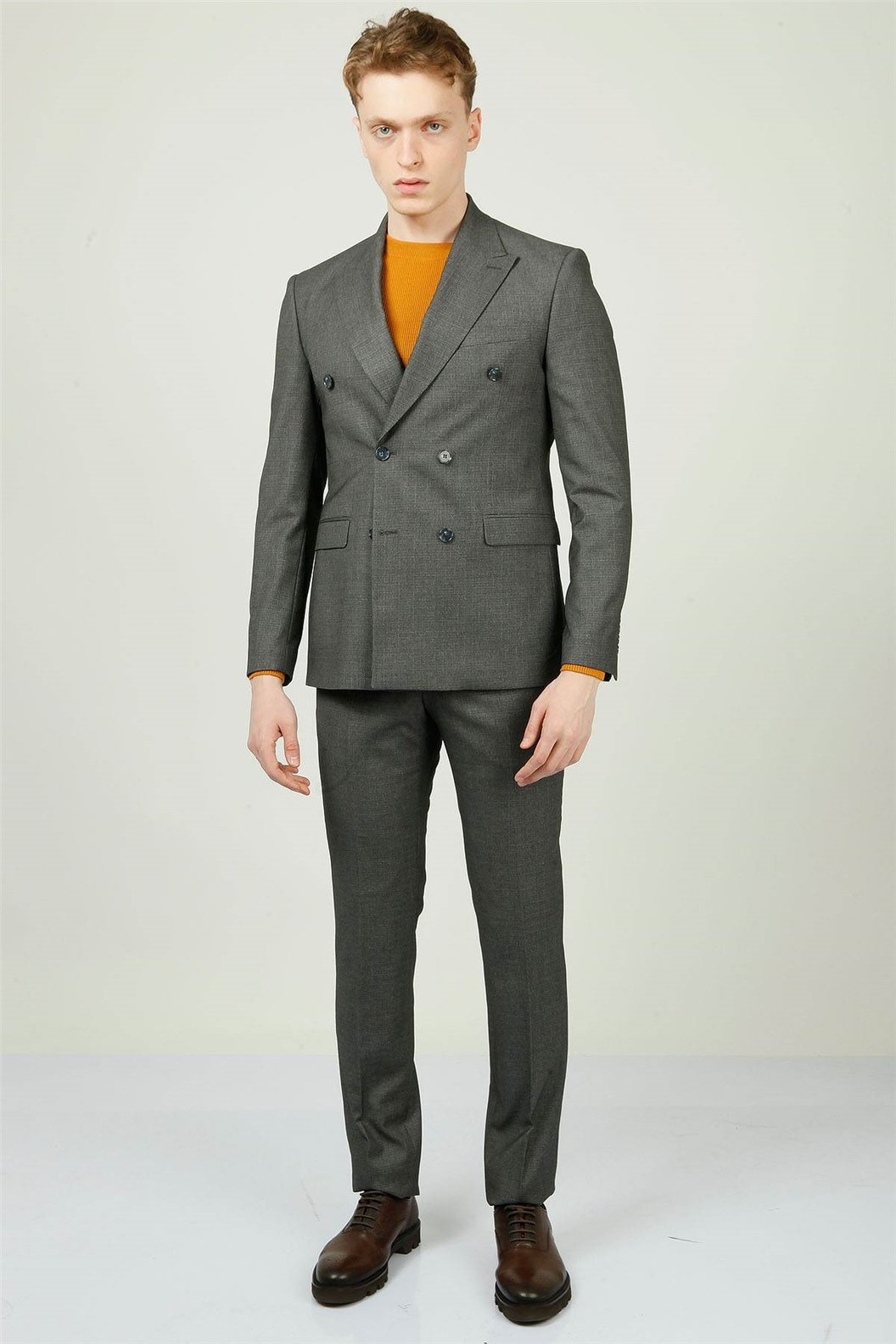 Antrasit Kruvaze Comfort Fit 6 Drop Takım Elbise
