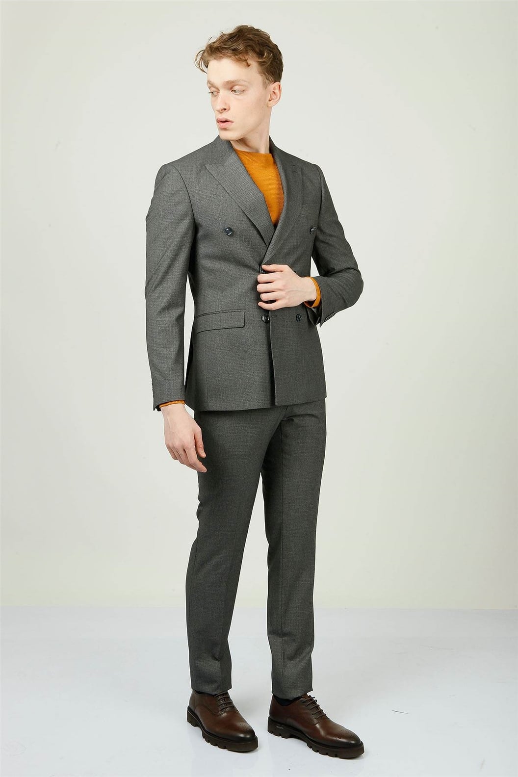 Antrasit Kruvaze Comfort Fit 6 Drop Takım Elbise