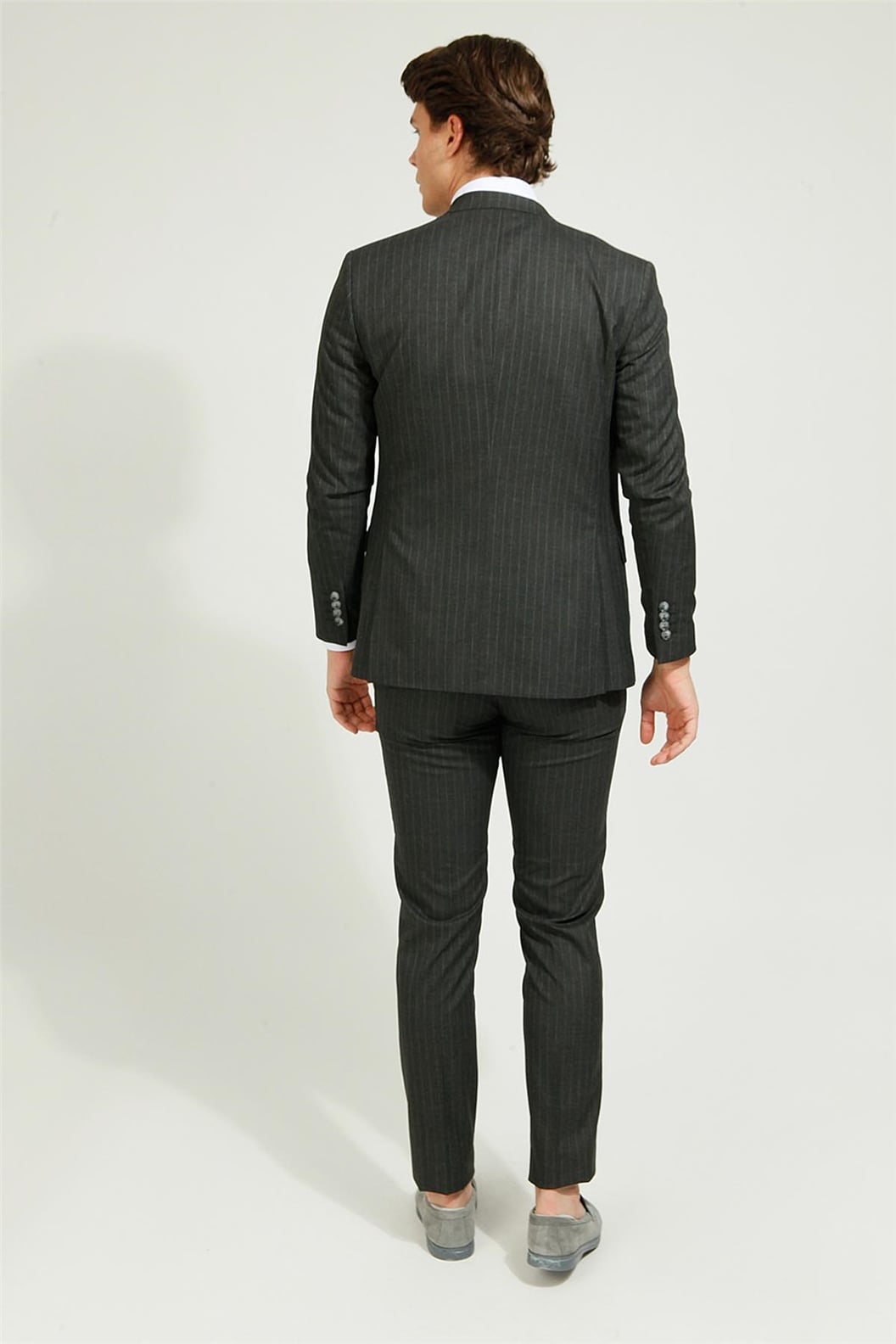 Antrasit Slim Fit 6 Drop Kombin Yelekli Takım Elbise