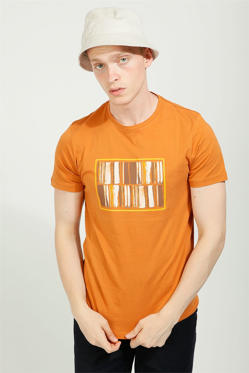 Bakır Slim Fit Bisiklet Yaka Baskılı T-Shirt