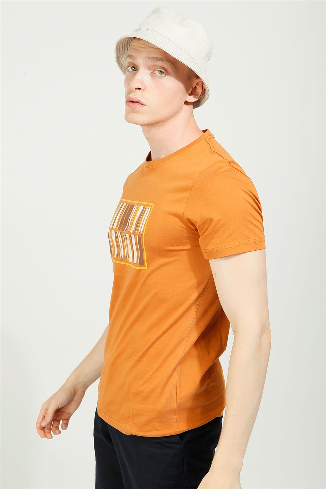 Bakır Slim Fit Bisiklet Yaka Baskılı T-Shirt
