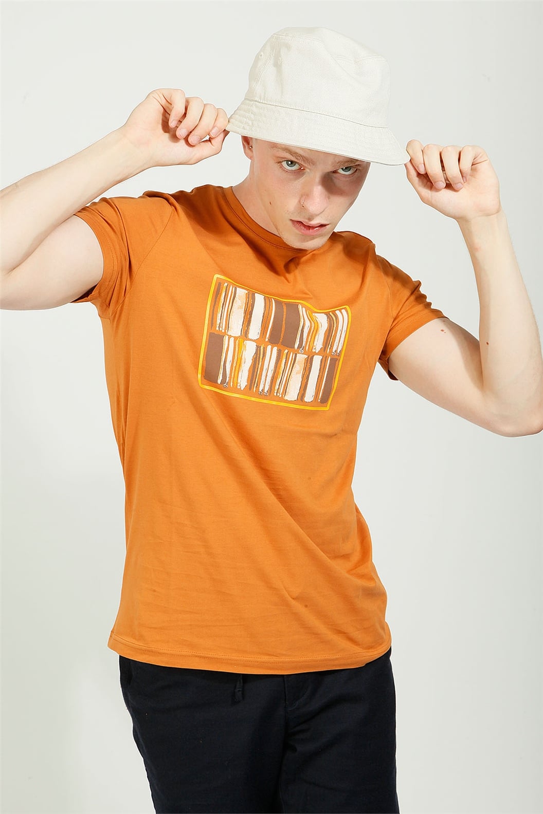 Bakır Slim Fit Bisiklet Yaka Baskılı T-Shirt