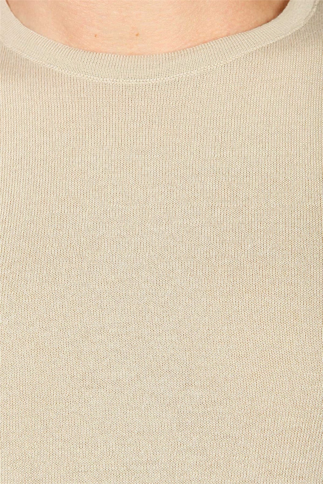 Bej Bisiklet Yaka Comfort Fit Triko T-shirt
