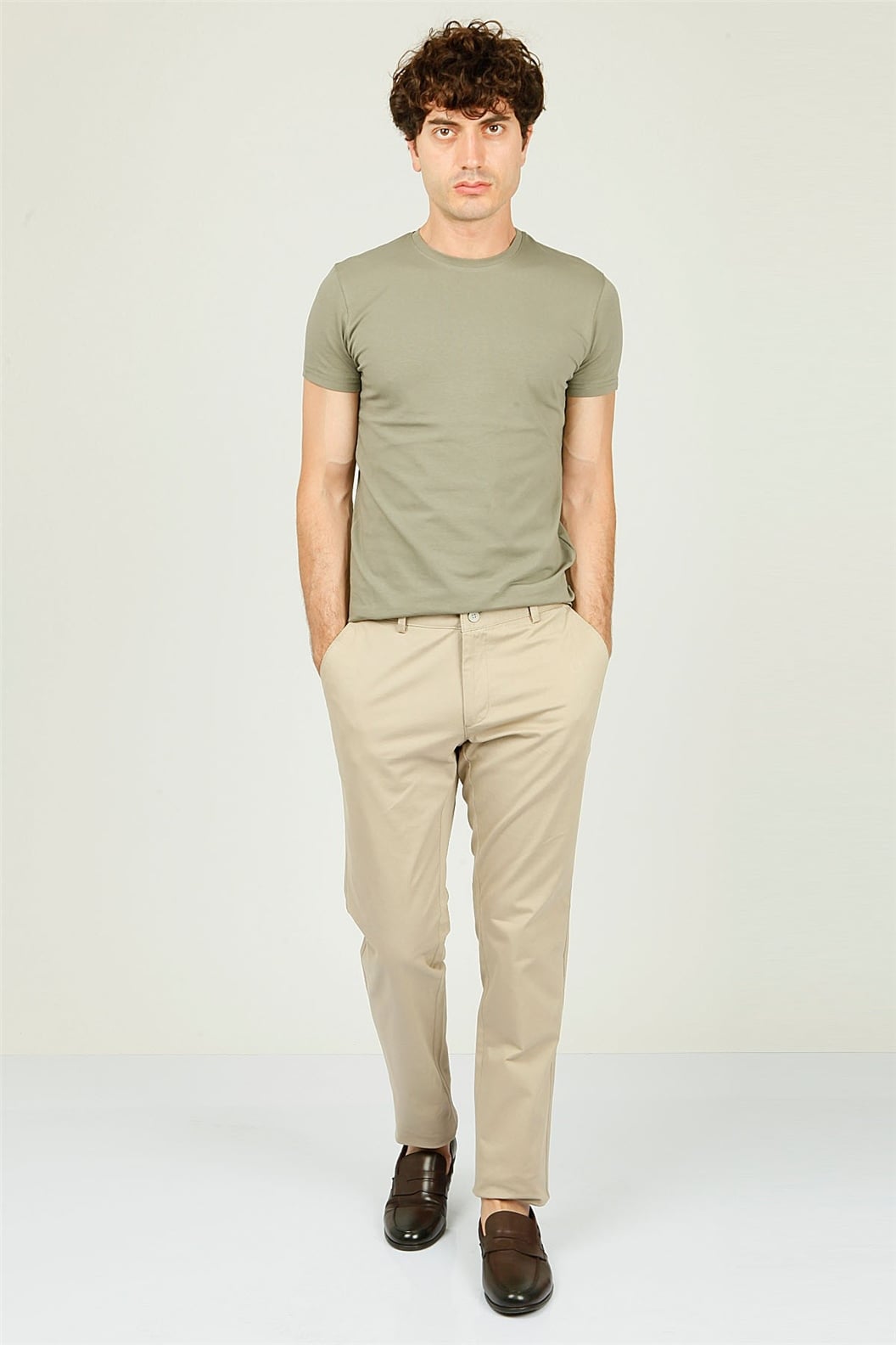 Bej Comfort Fit Chino Pantolon