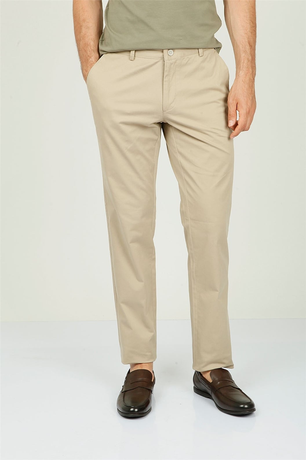 Bej Comfort Fit Chino Pantolon